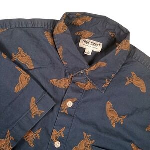 Men's True Craft Blue Bird Eagle Print Casual Button Down Shirt Size Small
